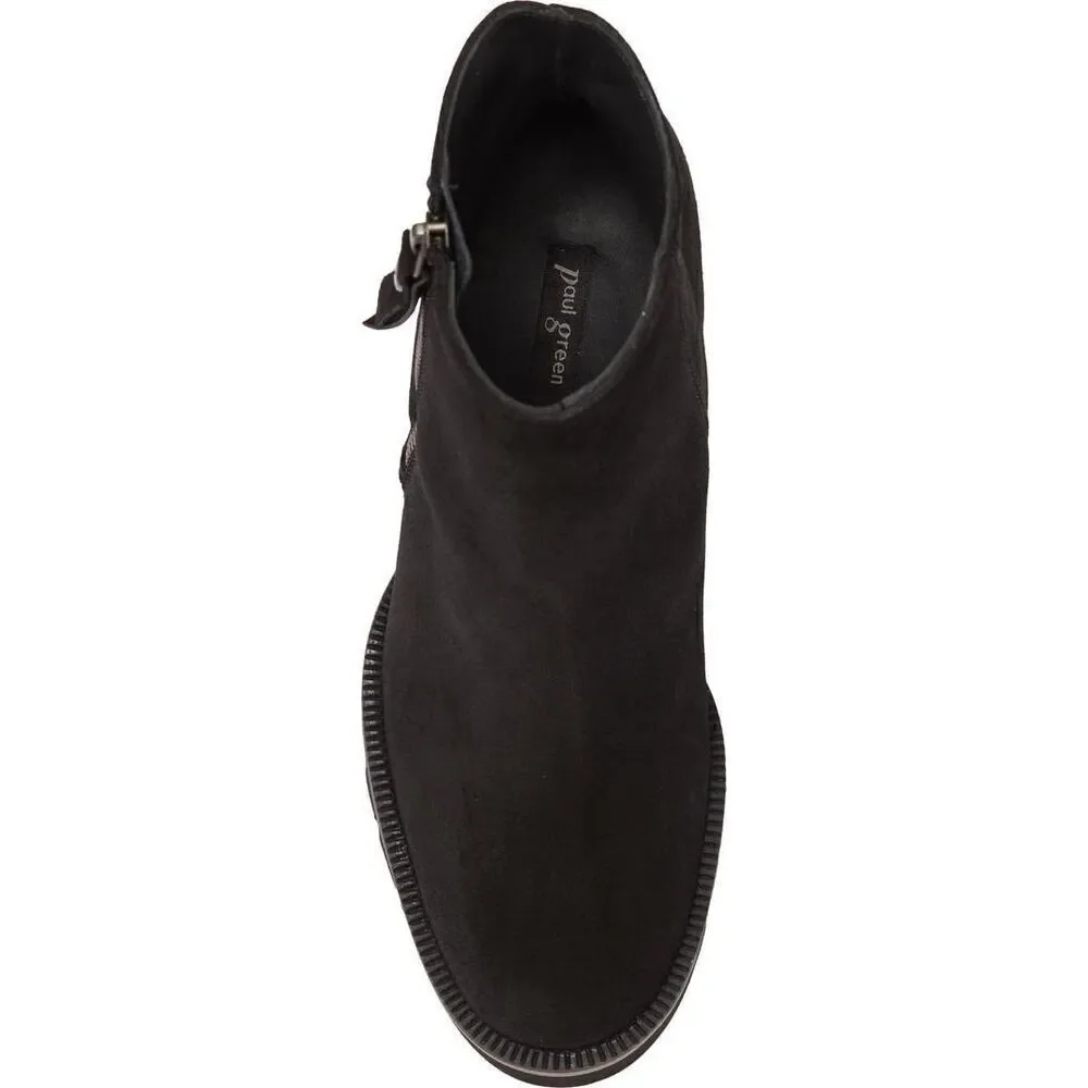 Paul Green Women's Black Suede Leather Side Zip Sloane Lug Sole Bootie Size 9